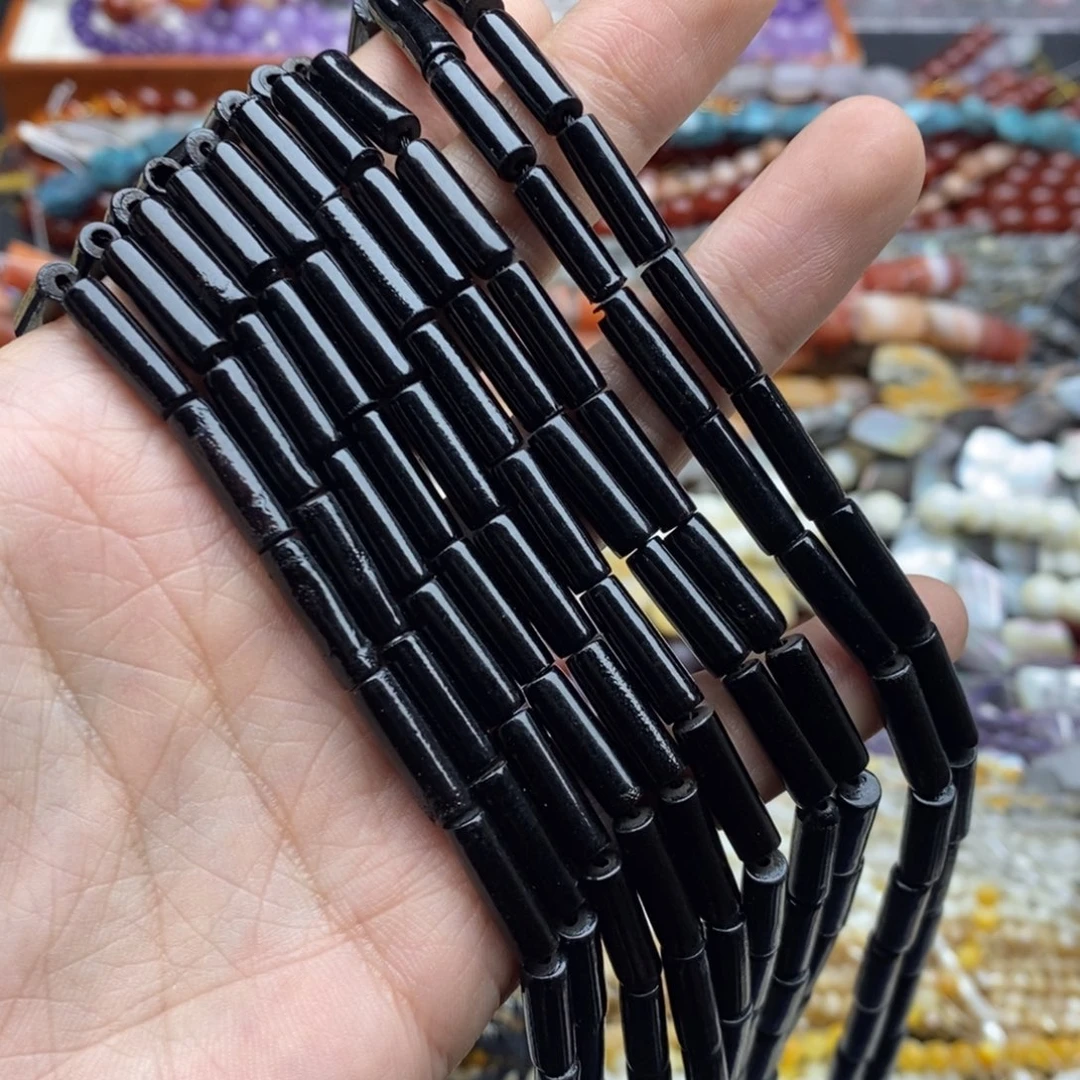 玛瑙/玉髓未镶嵌珠宝半成品一条天然5×15mm黑柳细管