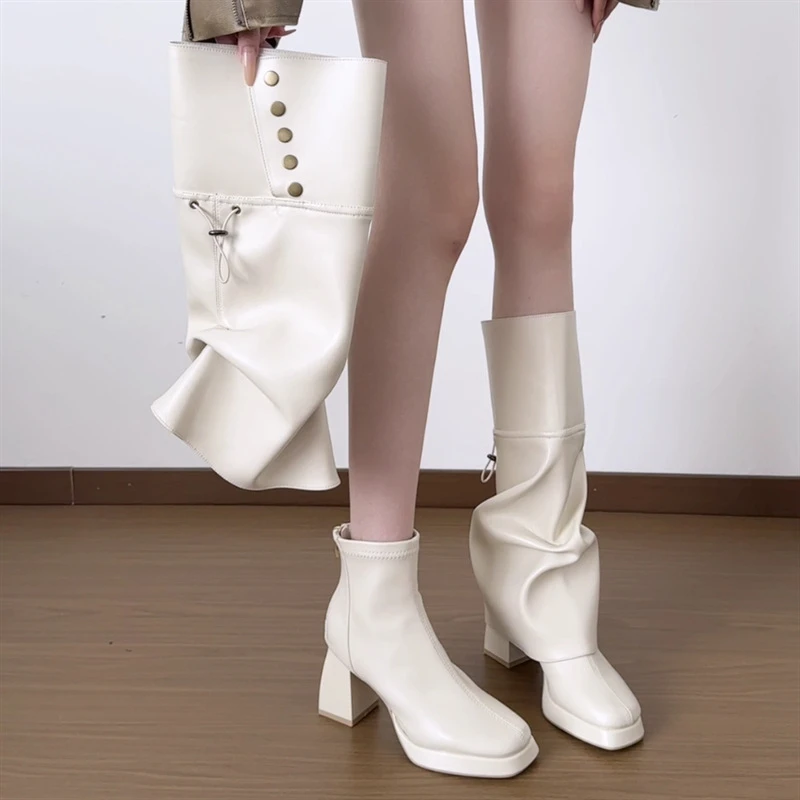 两穿套筒靴裤管靴增高7CM靴子2025秋冬堆堆靴长靴子女