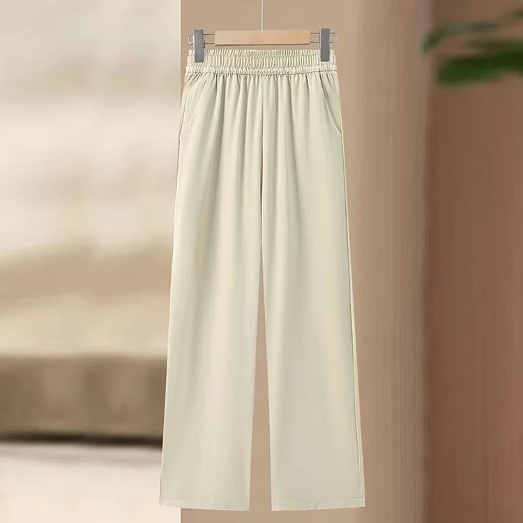 直筒裤2025夏季妈妈装高腰松紧冰丝缎面女裤577