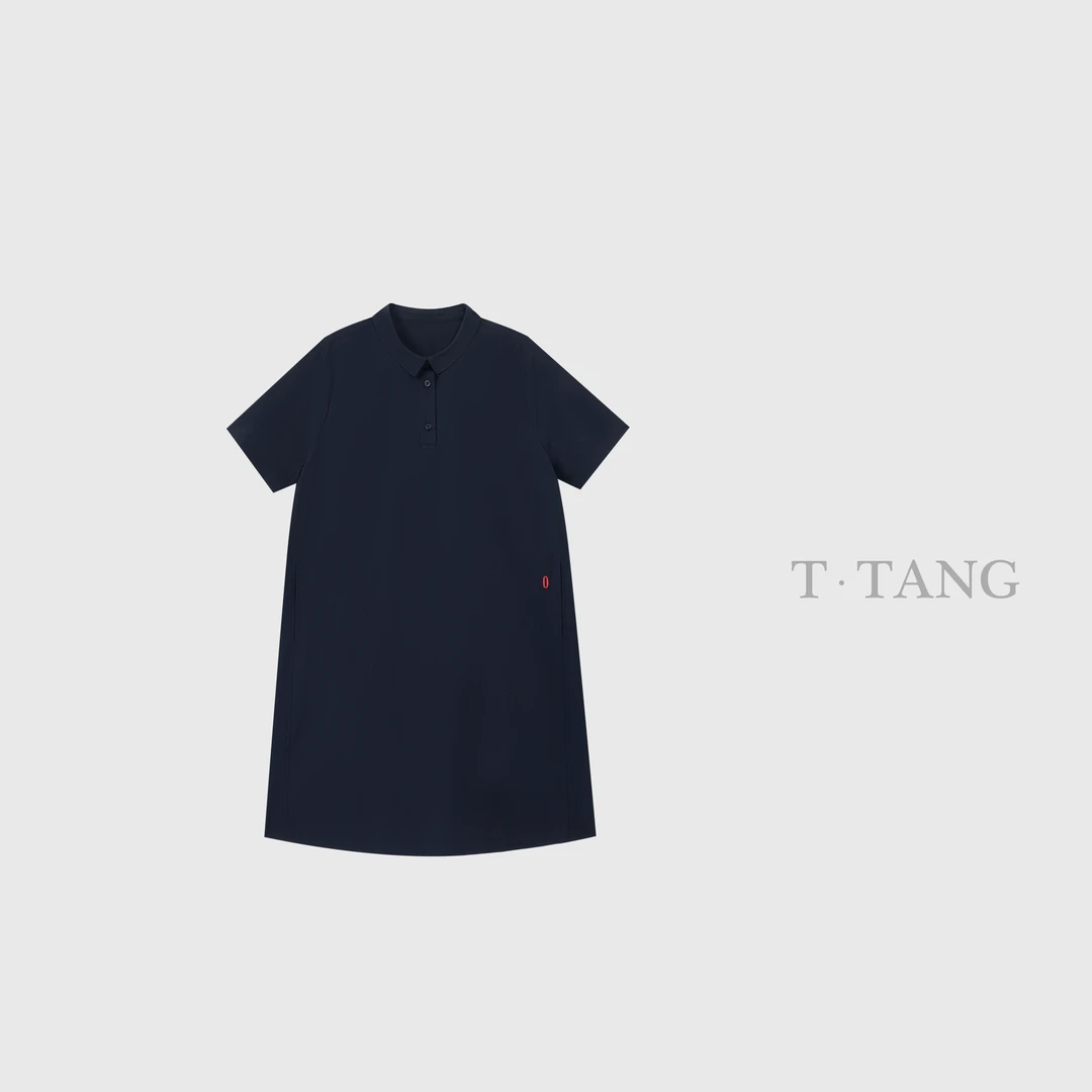 夏季高密棉弹速干面料百搭简约时尚口袋绣翻领速干衬衫裙【6351】NN