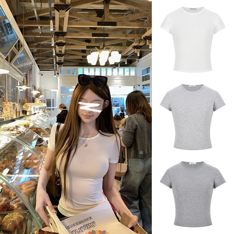 Moses Queen/魔西女王掐腰显身材正肩打底短袖t恤修身辣妹上衣夏