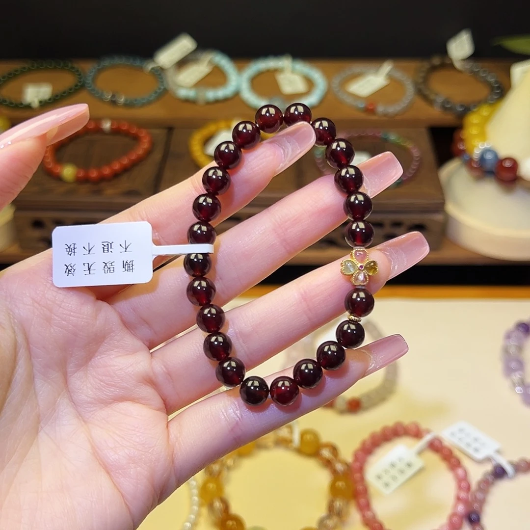 银S925镀金镶嵌水晶手串石榴2095