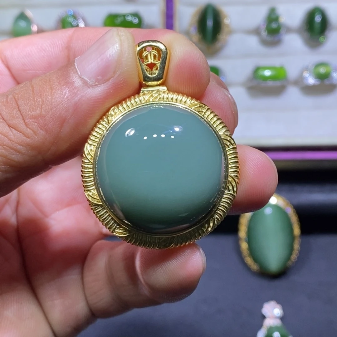 和田玉（碧玉）银S925镶嵌吊坠(不含链)