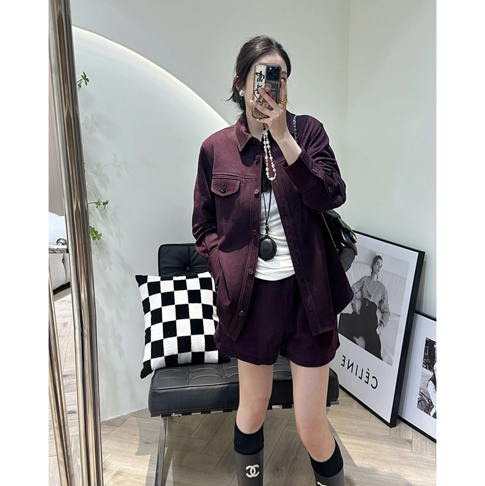RUIMIN 仿灯芯绒设计 低调质感进口羊皮绒面哑光衬衫夹克外套7057