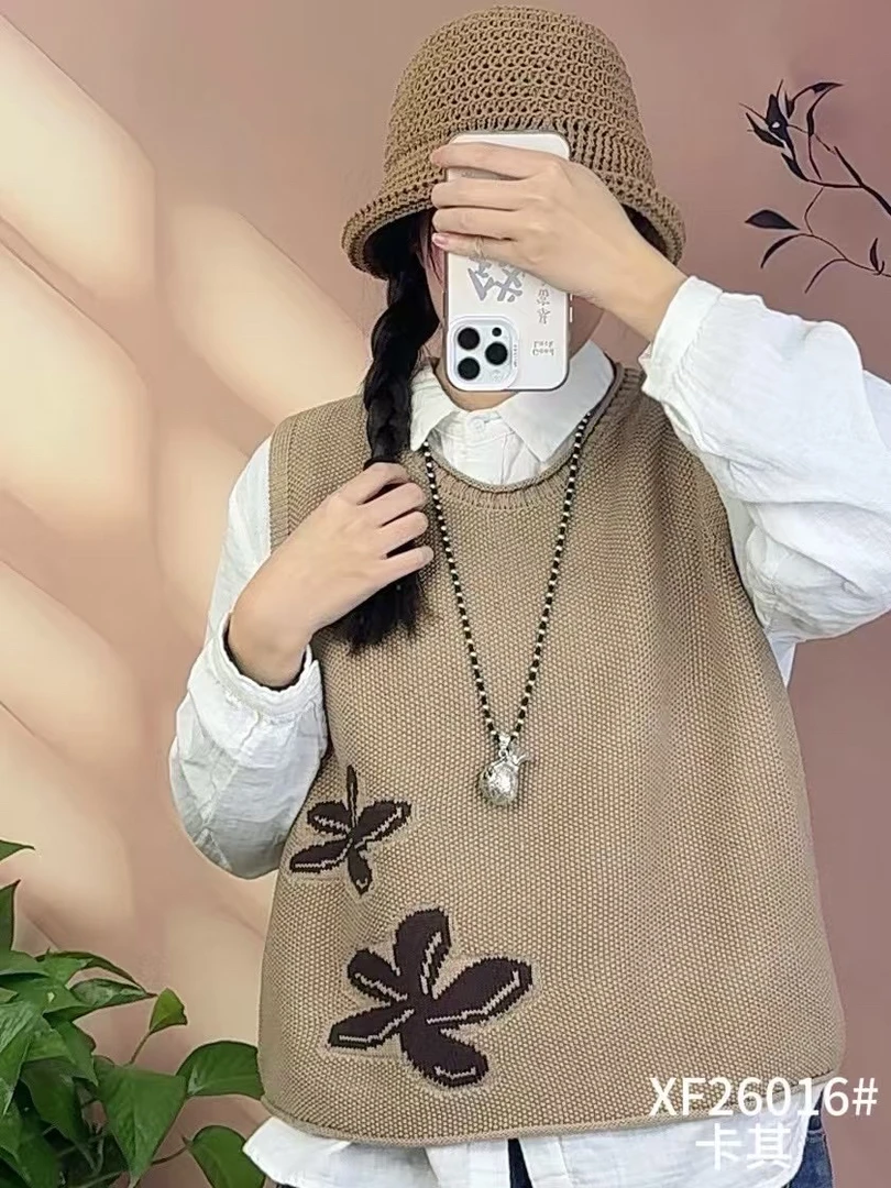 春秋新款套头提花复古宽松百搭休闲叠穿外搭马甲