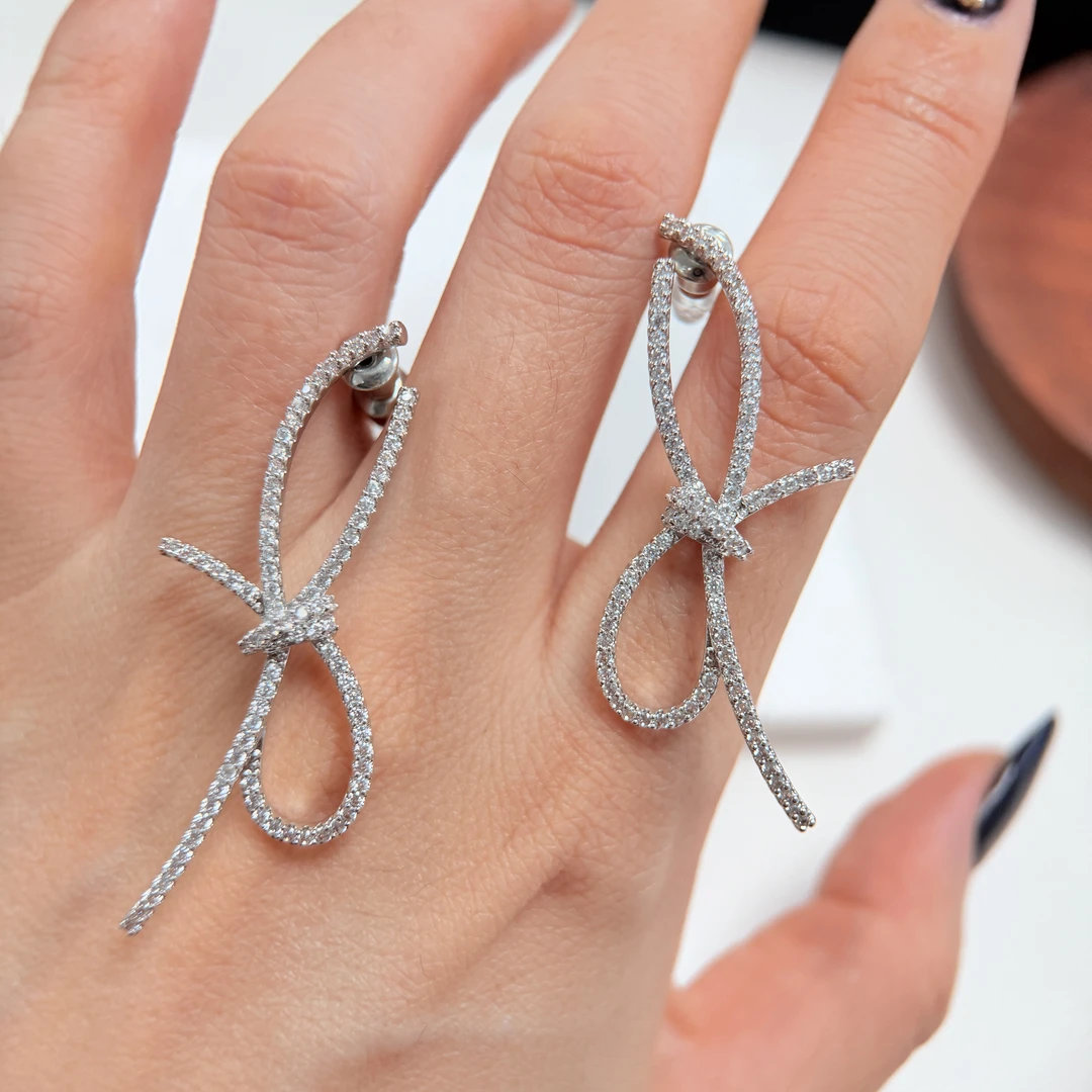 诵蝶 铜合金锆石耳饰 丝带蝴蝶结耳钉FE00677A2