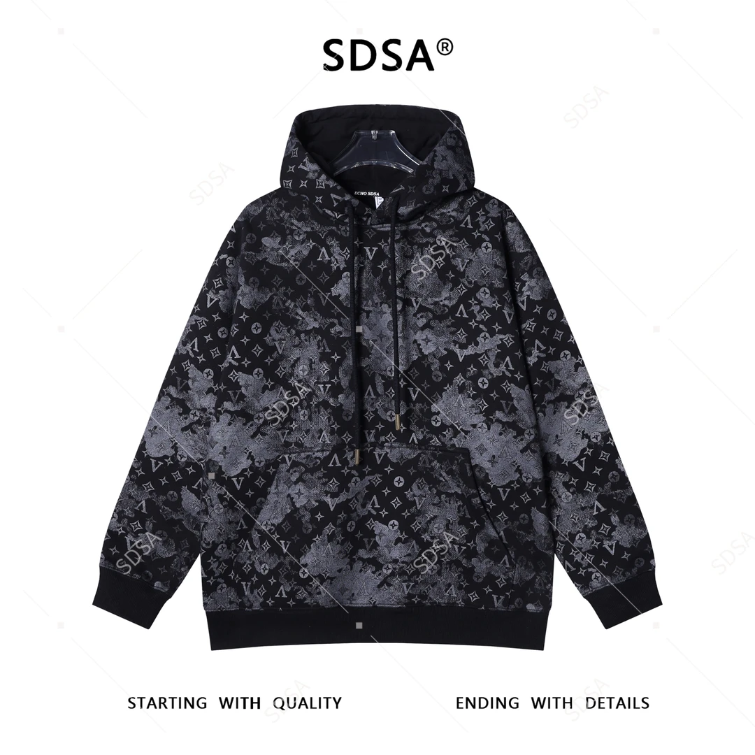 SDSA男士秋冬新款痞帅男装宽松撞色满印字母抽绳连帽卫衣百搭舒适