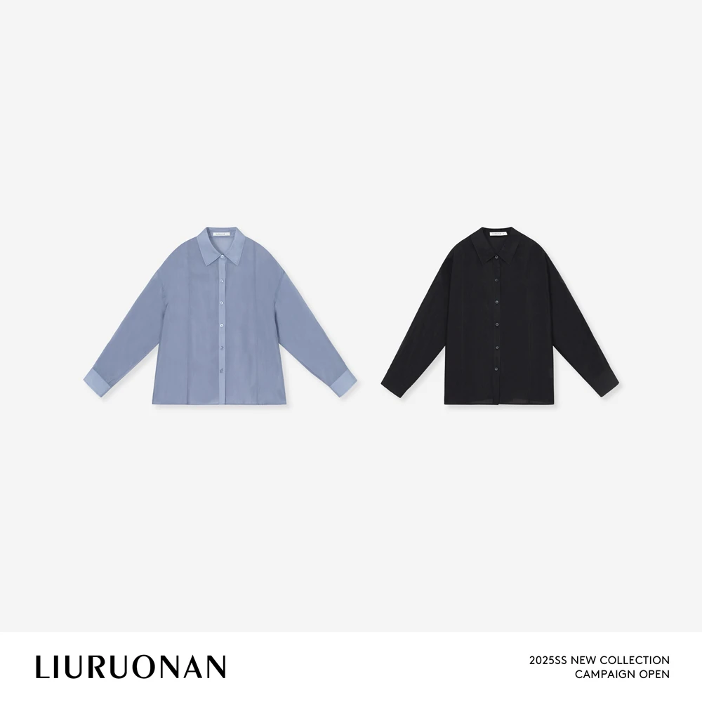 LIURUONAN 25SS【铜氨丝黑衬衫】柔软舒适纯色极简夏季薄款长袖上衣
