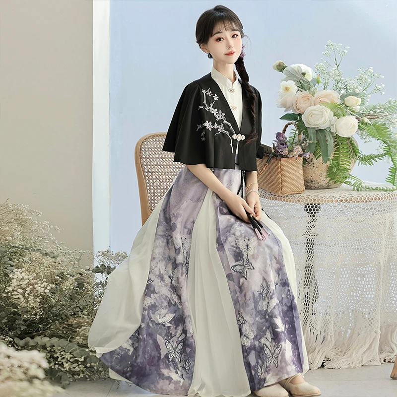 倚梦阁原创设计浮生卷汉服女中国风汉元素披肩连衣裙套装9495QC