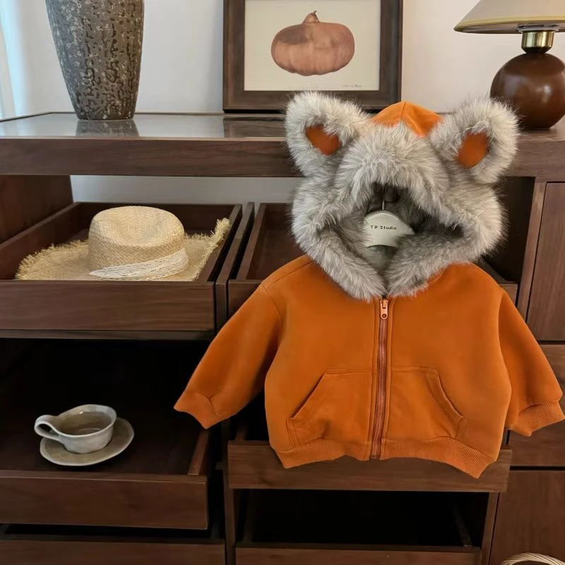 原创！cos橘色小狐狸男女宝宝超萌立体连帽卫衣外套