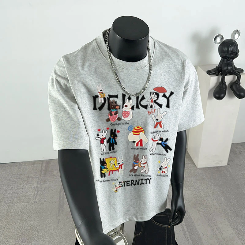 jtrt美式潮流ins风趣味字母印花纯棉短袖T恤男女夏季宽松圆领上衣