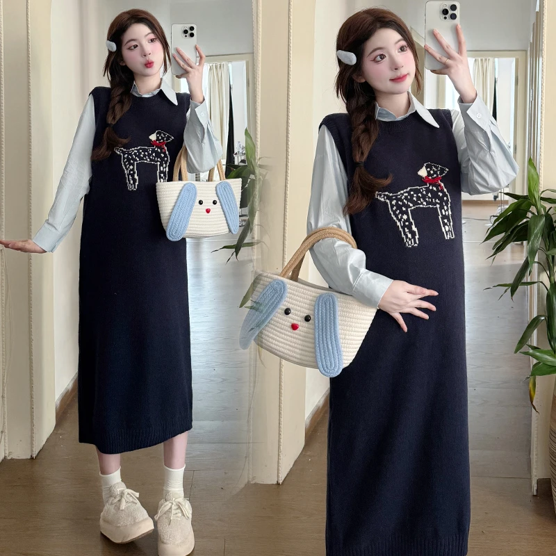 xiaobu~新款孕妇装连衣裙春季时尚针织背心裙衬衫春秋装孕妇裙子
