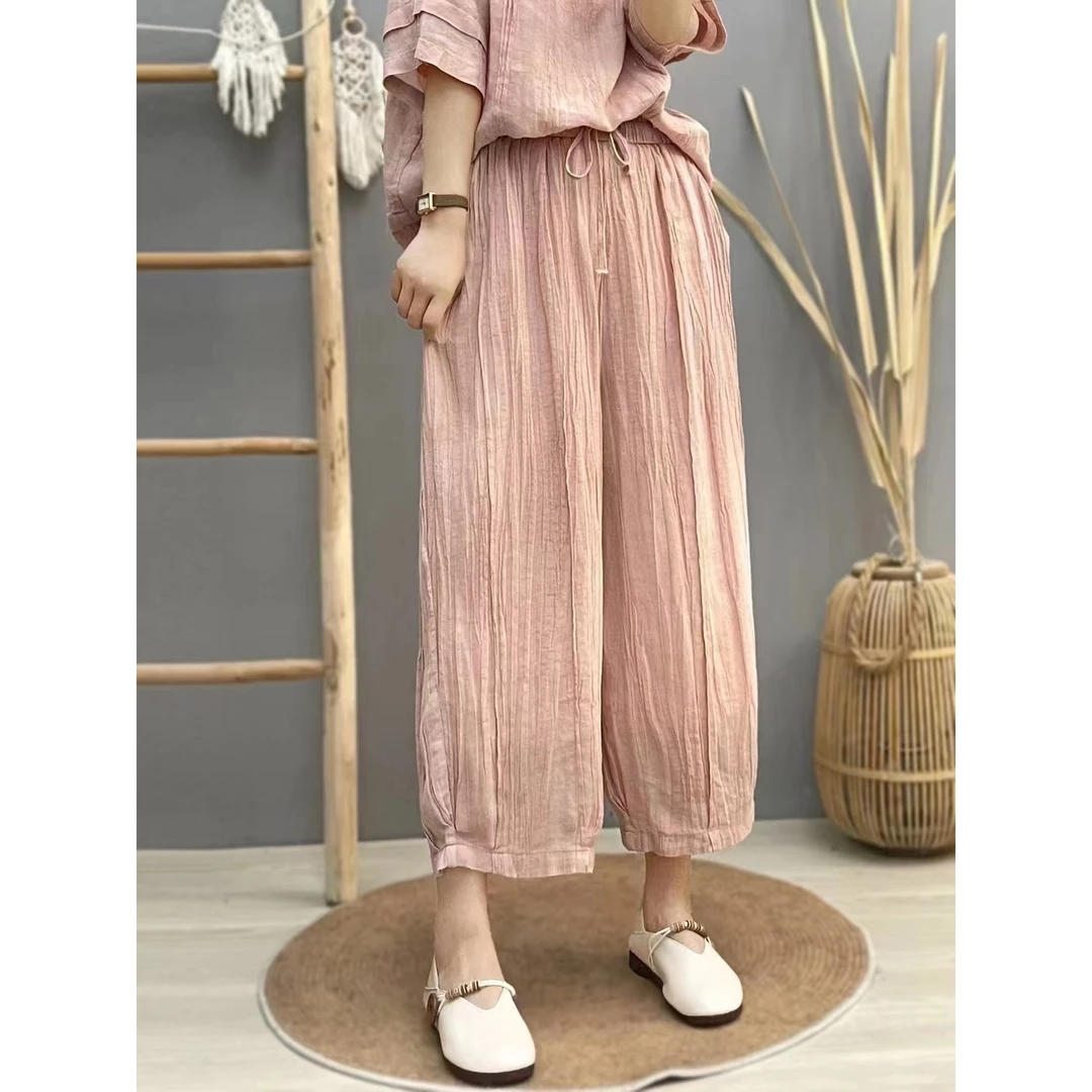 【450-500】麻料气质文艺百搭显瘦休闲裤哈伦裤1