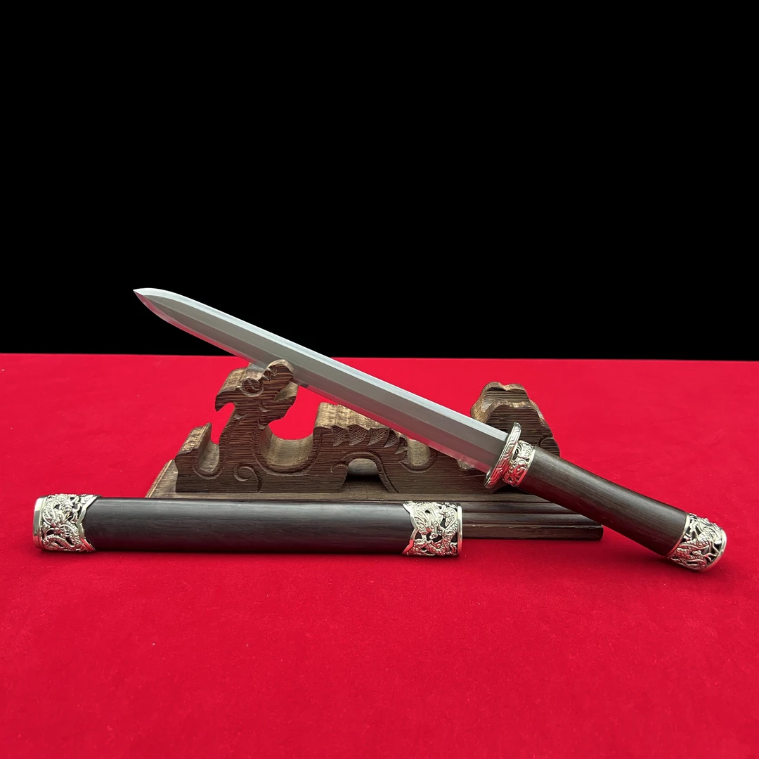 龙泉沈广隆-小麒麟 白铜 黑檀木 乌兹钢 花纹钢 手工 未开刃
