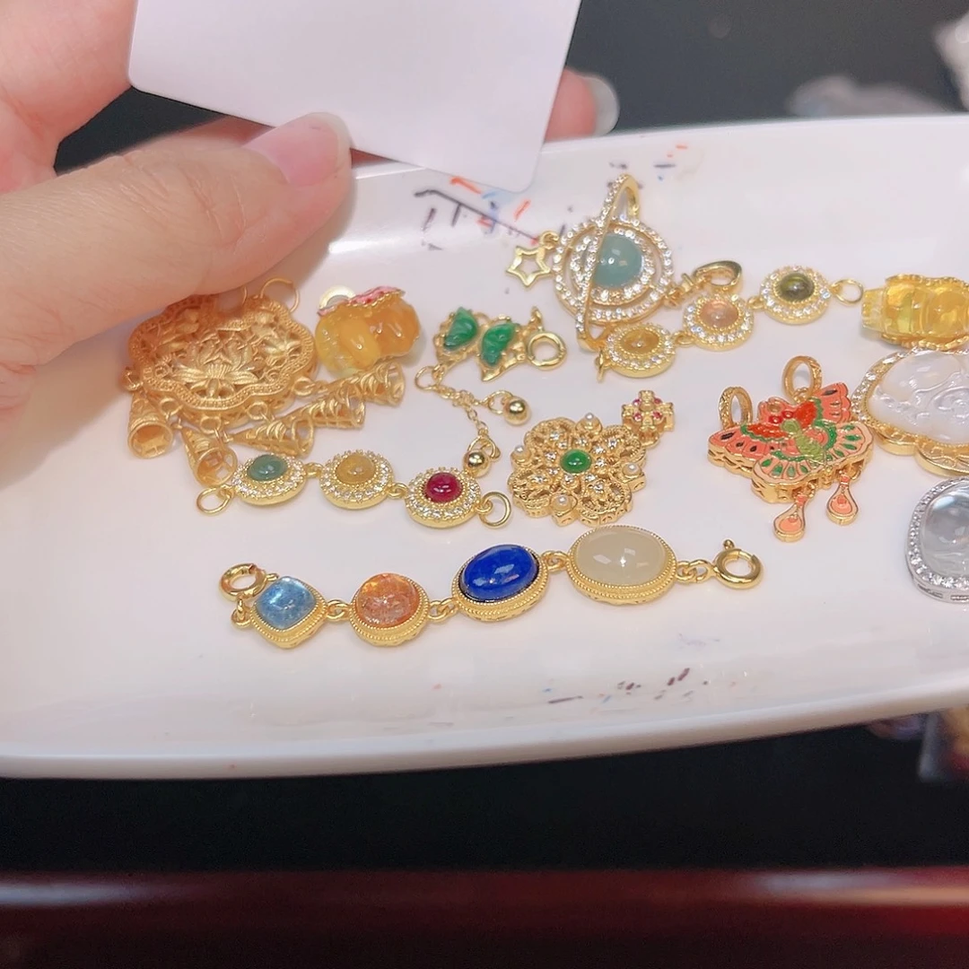 水晶珠宝半成品银S925镀金镶嵌139