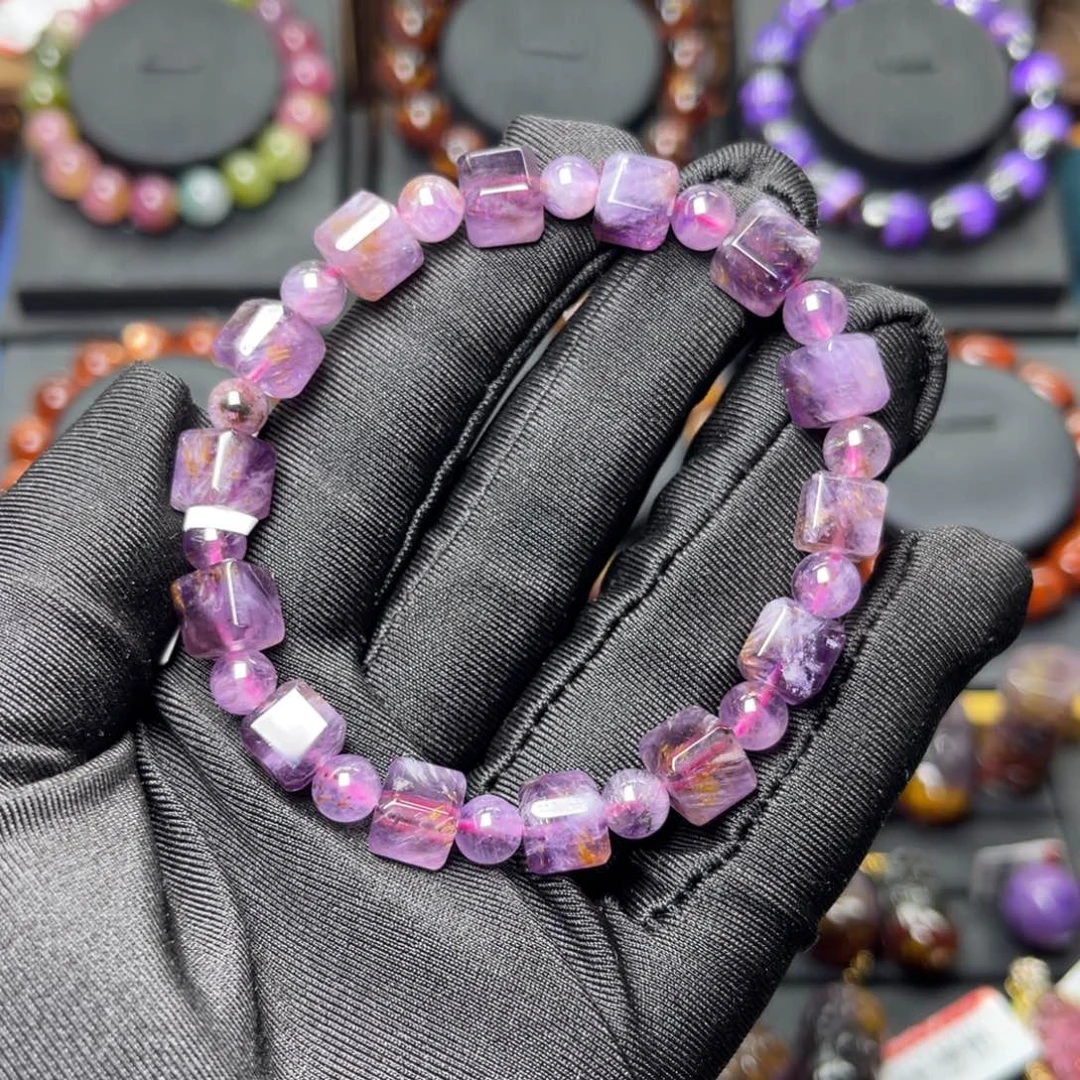 水晶未镶嵌手链极光紫钛方糖