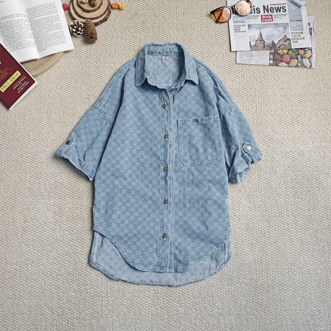 2025春季新款休闲宽松百搭长袖衬衫刺绣牛仔外套2144