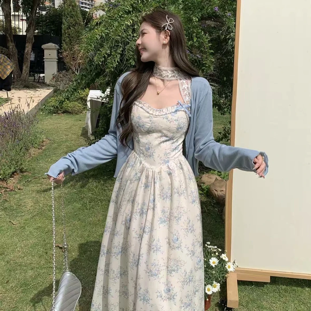 依二一推荐碎花吊带连衣裙遮肚显瘦高级感裙子两件套8310+5101