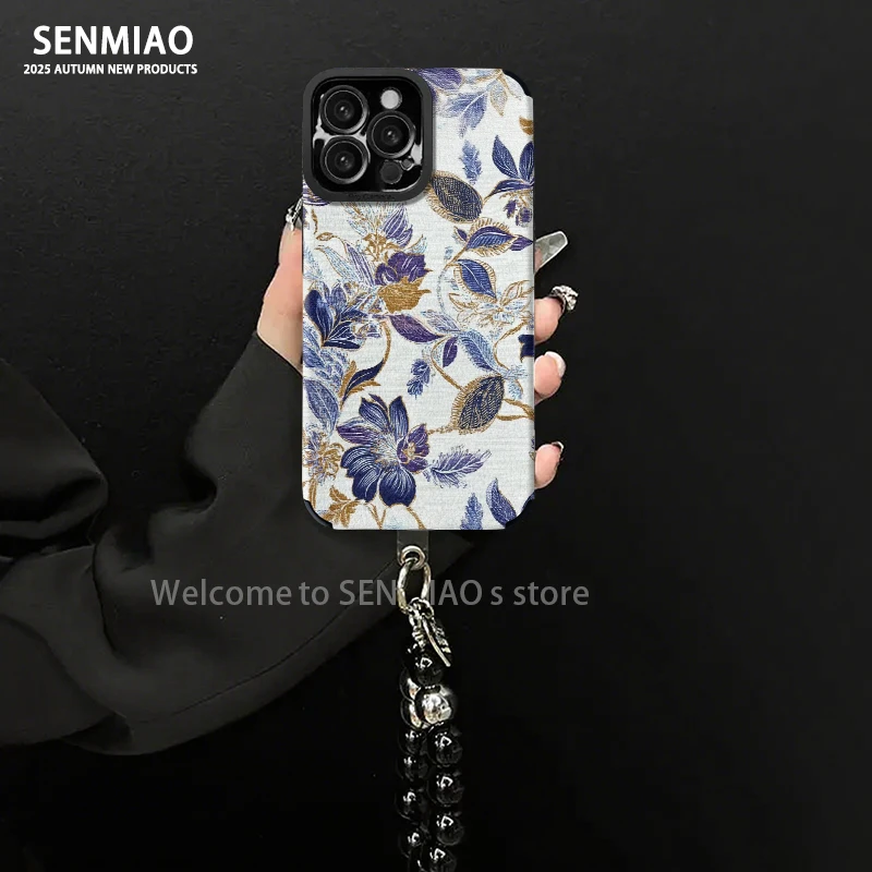 轻奢紫花适用苹果17/16vivo华为oppo小米iPhone16瞳眼羊皮手机壳