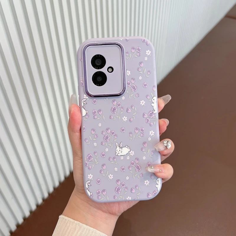 适用于荣耀100手机壳新款100pro小清新紫色玫瑰花防摔软壳女款