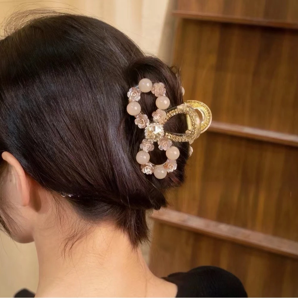 清新甜美新款水钻抓夹轻奢气质鲨鱼夹后脑勺发夹女发饰法式优雅