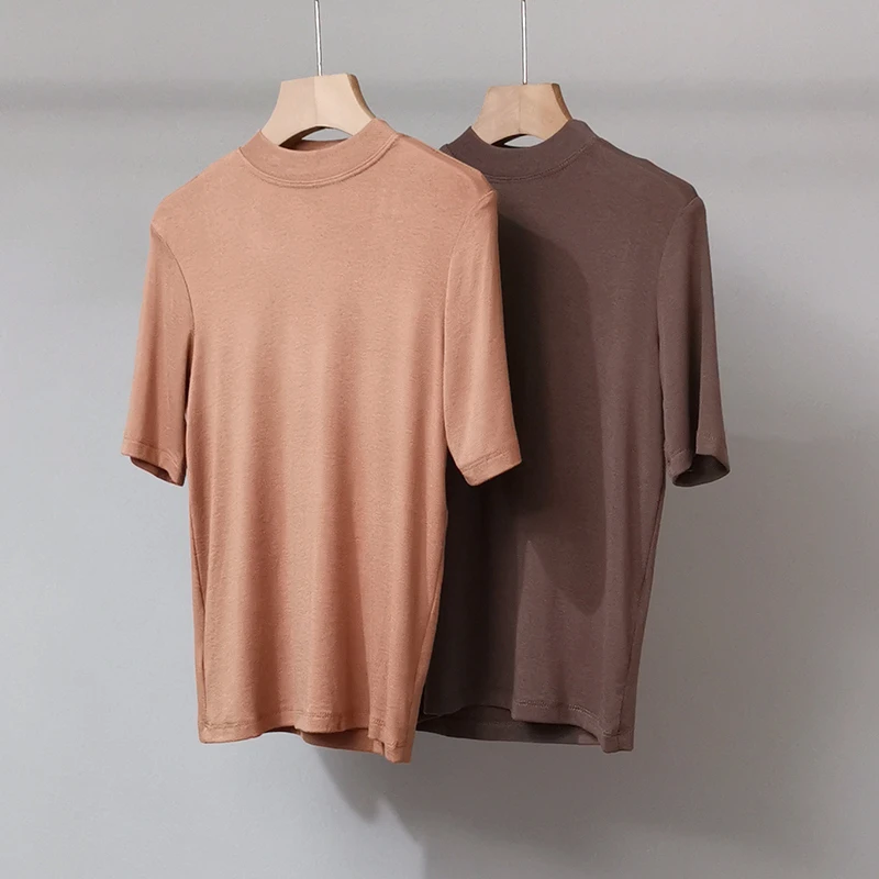 全球好物/mirendane2025春季半高领T恤女 弹力中袖舒适打底衫