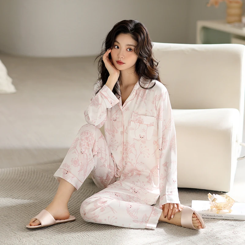 睡衣女春秋款高级感2025年新款冰丝长袖舒适感可爱家居服夏可外穿