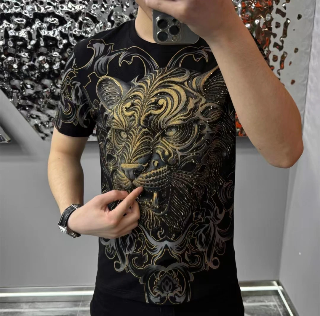 【现货】2025夏季新款男士高品质欧货轻奢短袖老虎霸气侧漏