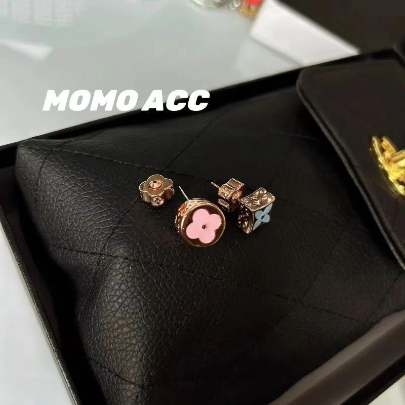 钛合金珐琅耳饰 植物花卉金色日韩男千金风耳钉经典简约素款1301