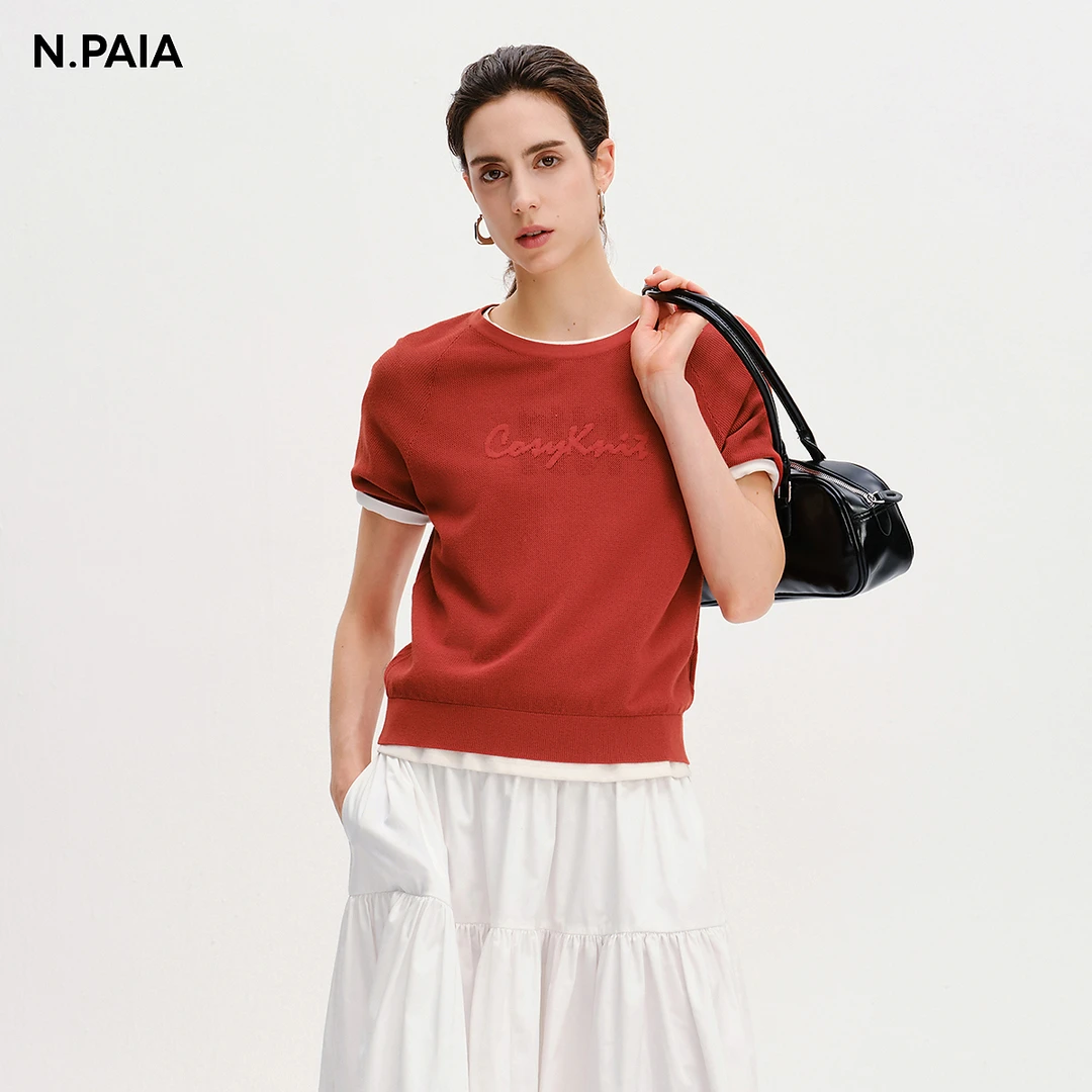 【可可专属】恩派雅25新包芯纱宽松圆领针织衫短袖上衣女XNKPA9503A