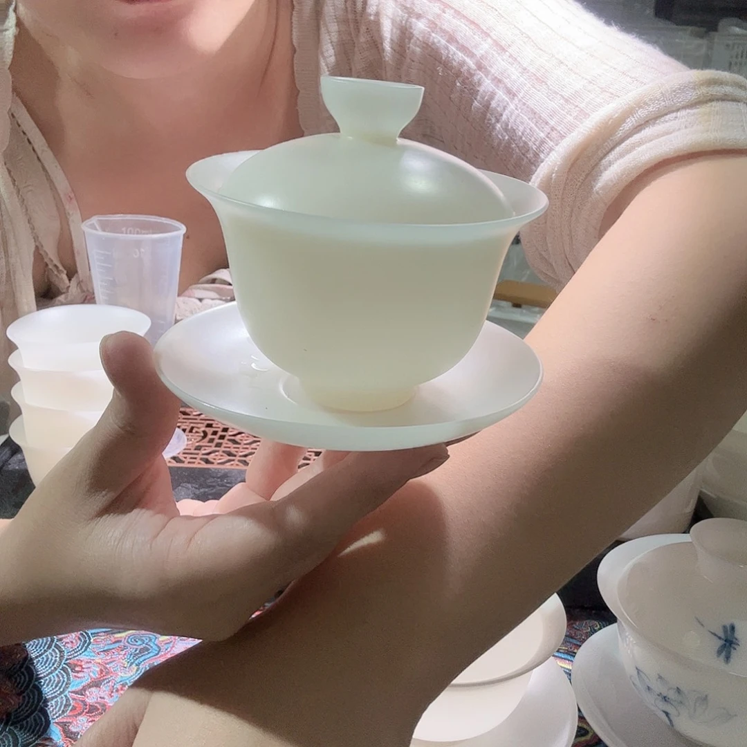 葫***娃素烧璞玉薄胎三才盖碗