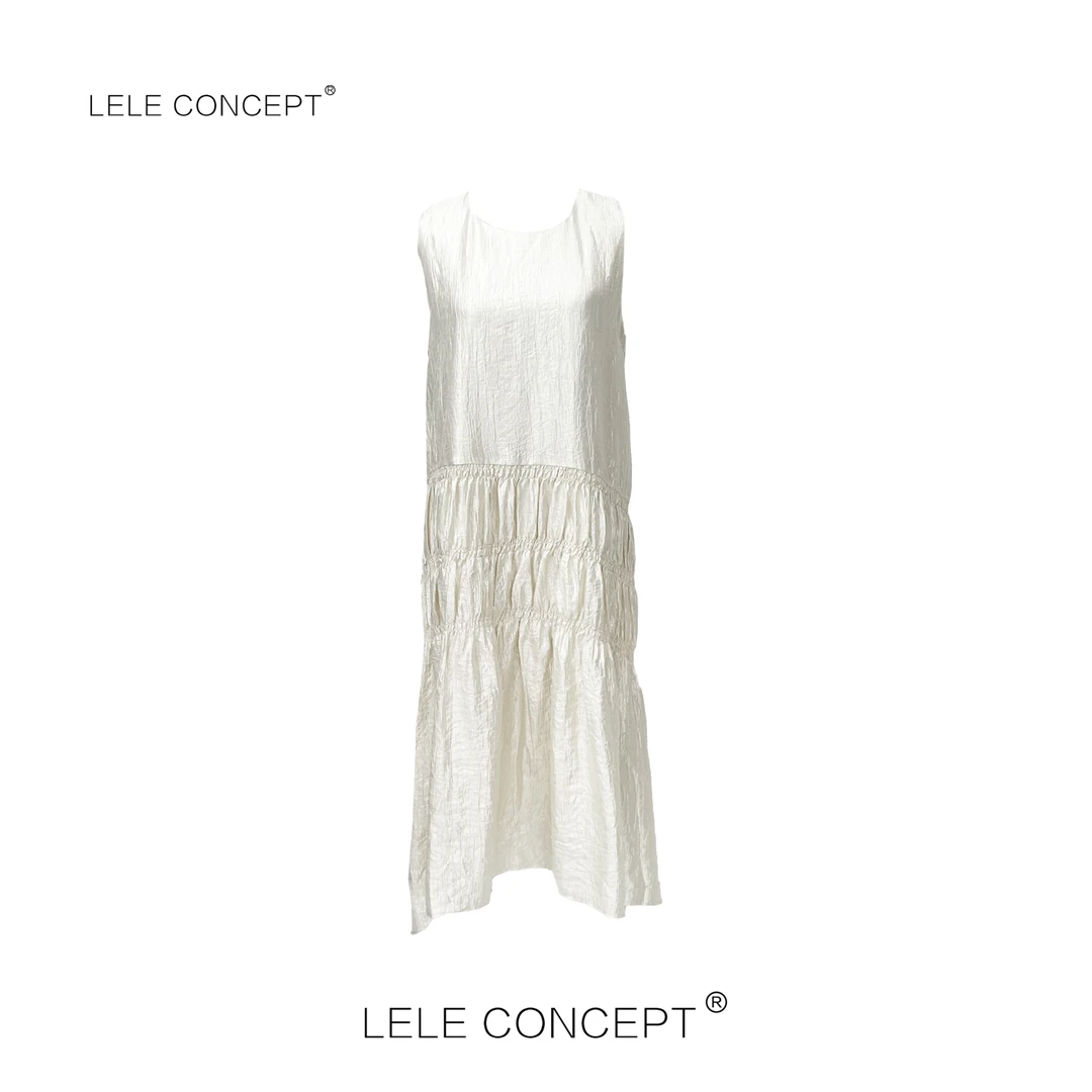 新款高级感高端气质褶皱无袖连衣裙Q0497