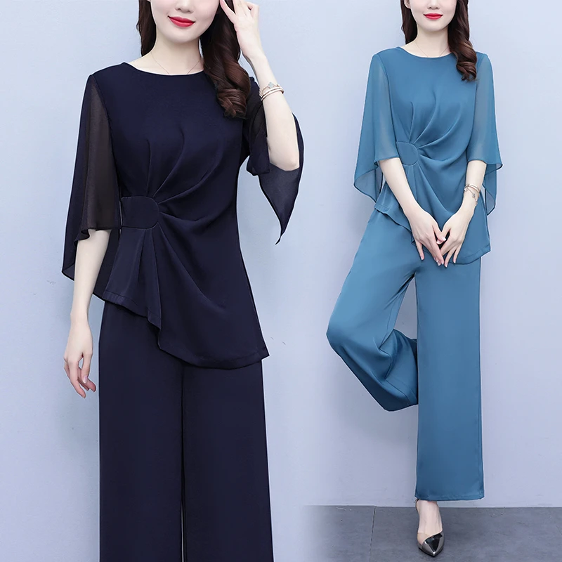 CH105#7578 春夏夏季新款套装大码女装时尚减龄短袖9分裤两件套