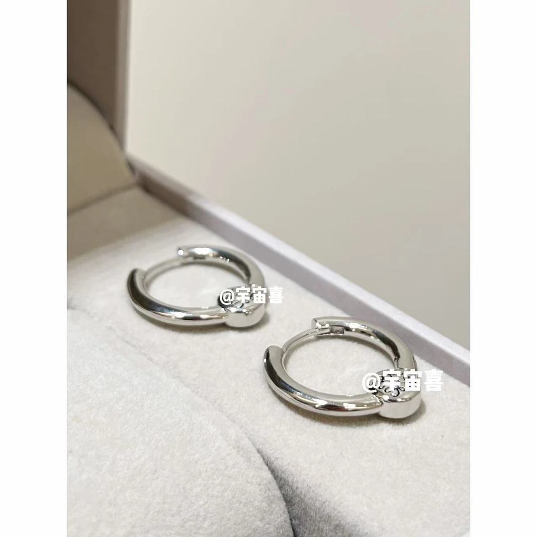 铜合金耳饰 A2-085 【极简金属耳扣银色月饼珐琅耳扣】银色