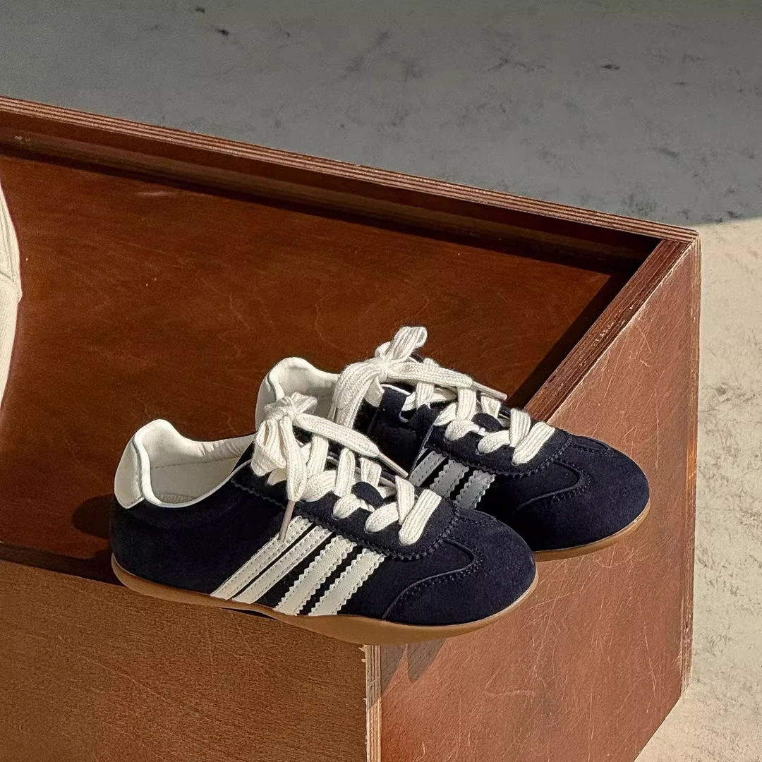 潮牌真皮男童休闲德训鞋2025春季新款透气复古运动阿甘鞋女童鞋子