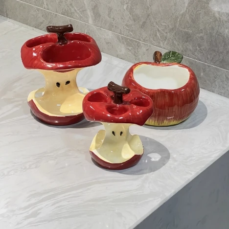 可爱苹果电动牙刷架家用卫生间洗漱台牙膏牙具收纳底座陶瓷置物架