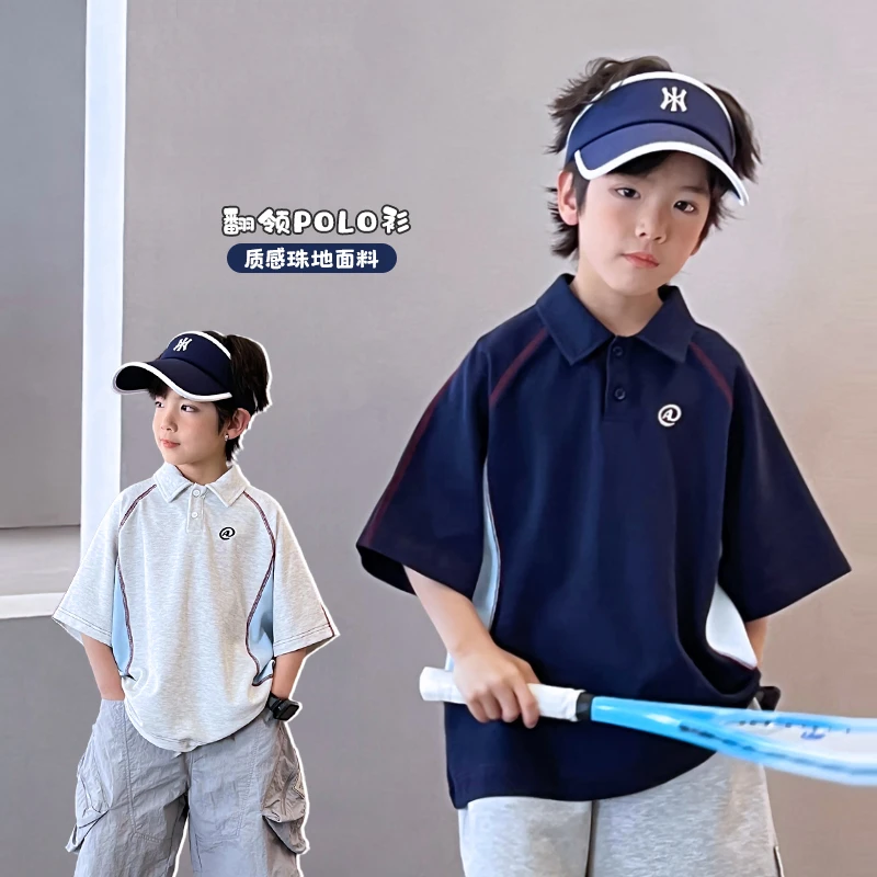 【绅士】男童夏装儿童拼接短袖潮童装POLO衫百搭翻领上衣5049741O8