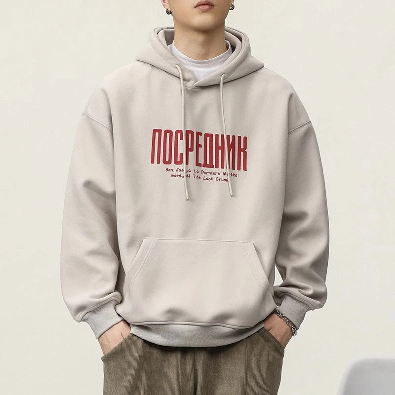 400G重磅连帽卫衣男春秋季潮牌印花大码宽松套头帽衫上衣外套男装