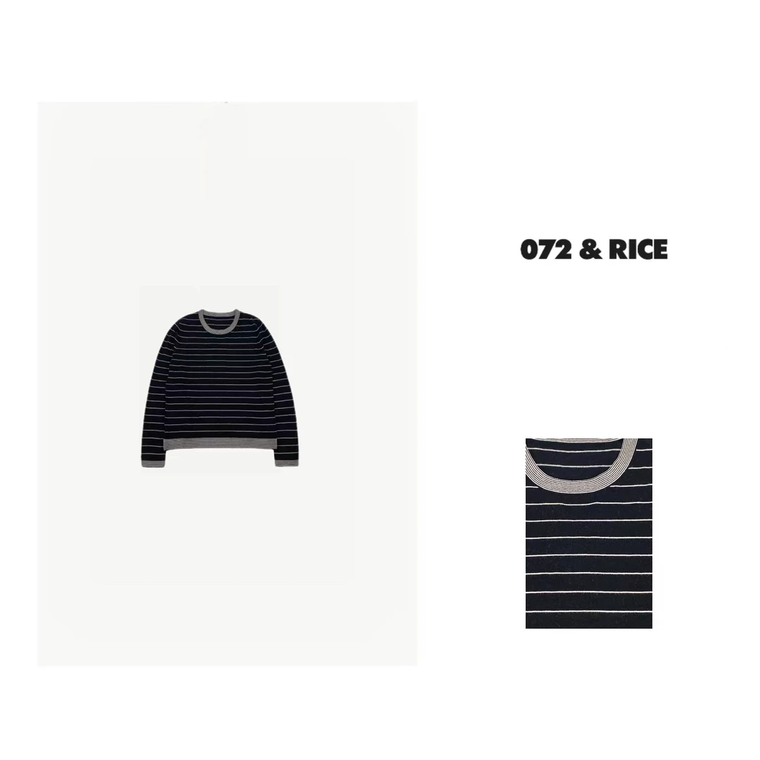 072 & RICE【倒带】百搭休闲圆领条纹长袖针织衫 PY23035 FF126