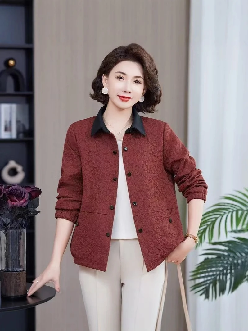 2025年翻领中老年女装提花中老年衬衫百搭洋气短外套短款