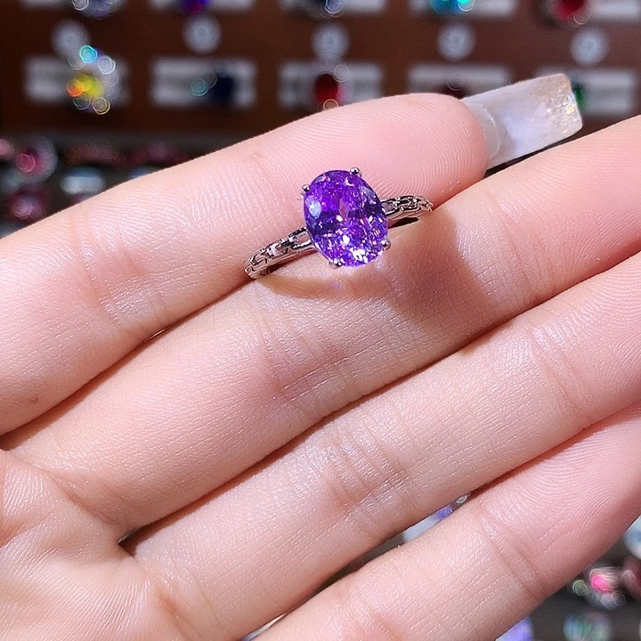 银S925镶嵌锂辉石戒指白79