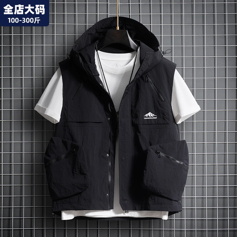 背心马甲男秋季新款工装多口袋外套青少年胖子加肥加大特大码男装