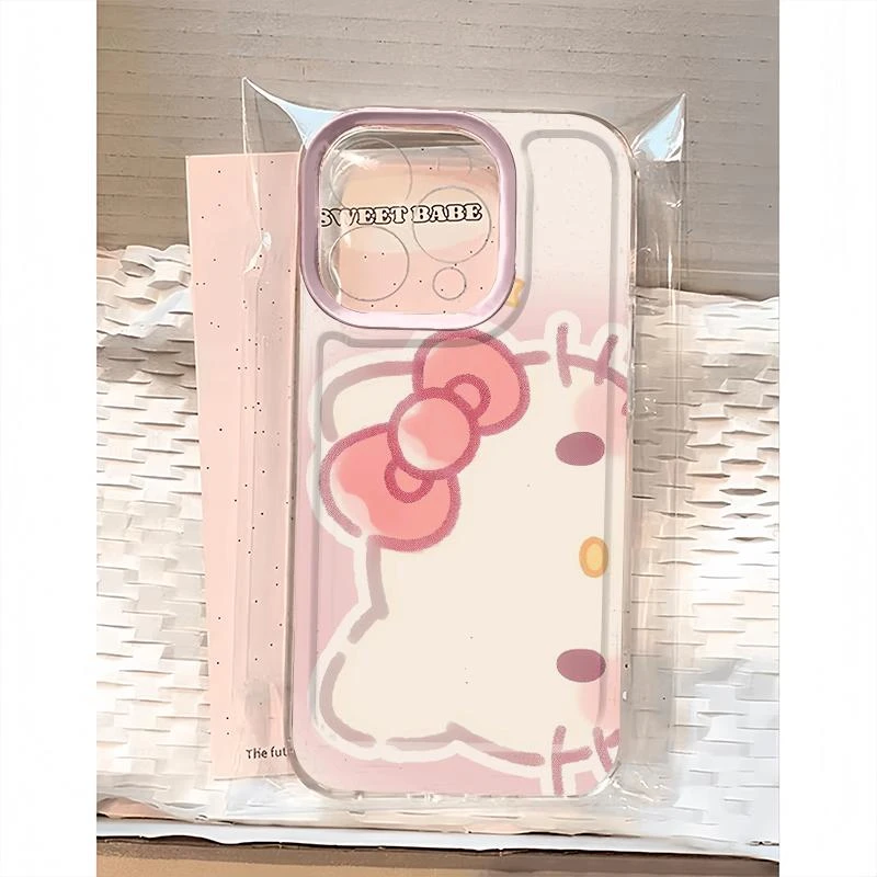 半脸KT猫适用苹果16手机壳iPhone14透明15promax防摔12卡通11创意