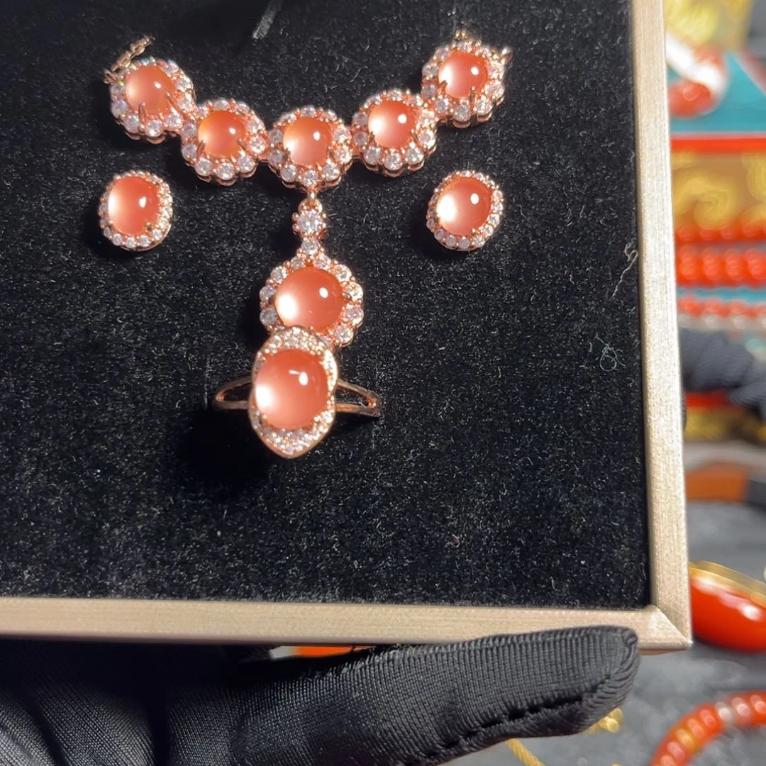 南红玛瑙银S925镶嵌手串