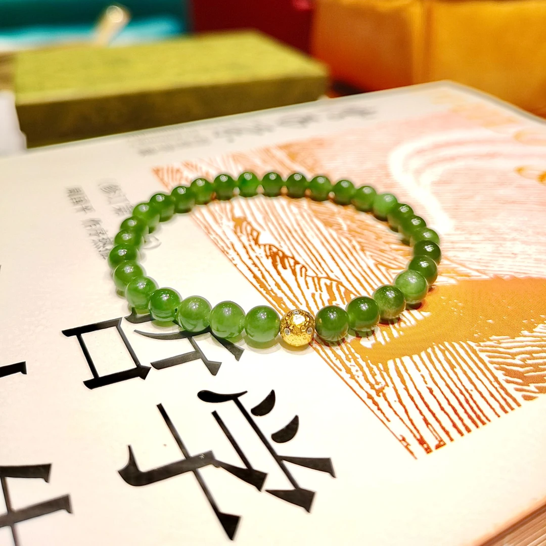 天然碧玉和田玉菠菜绿单圈6mm