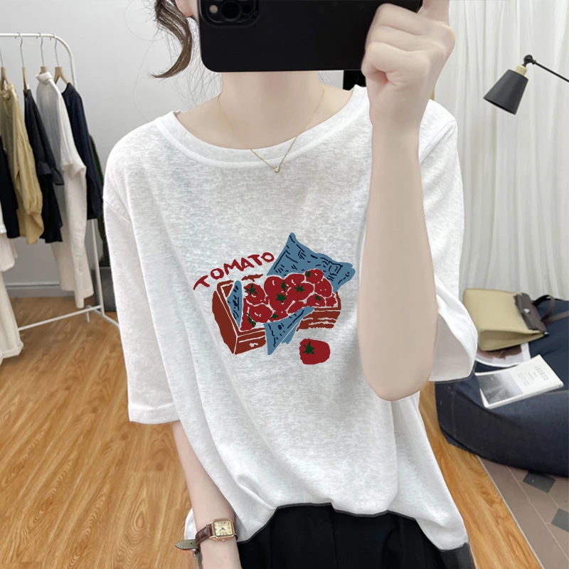 欧货白色棉麻短袖t恤女2025新款爆款夏季高级感穿搭宽松薄款上衣