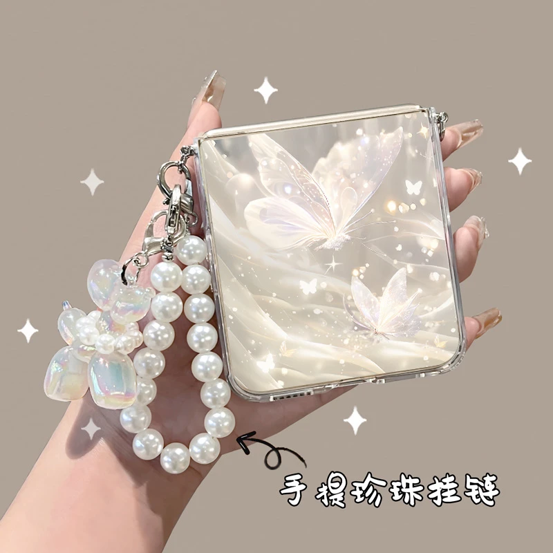 蝴蝶适用小米mixflip2手机壳折叠屏mix flip全包珍珠链条挂绳女款