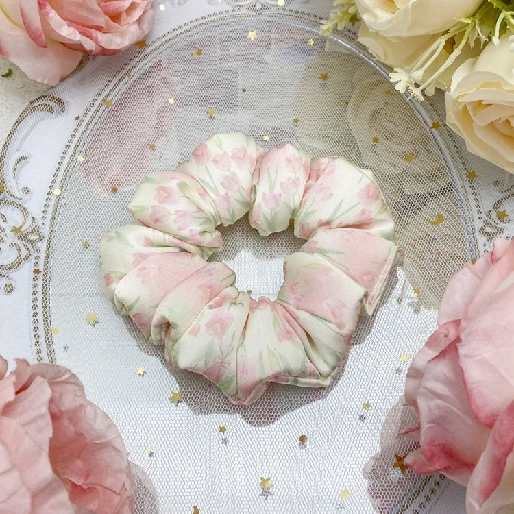 枕头发圈郁金香缎面大肠发圈花朵粉色肠圈蓬松发饰女学生甜美风