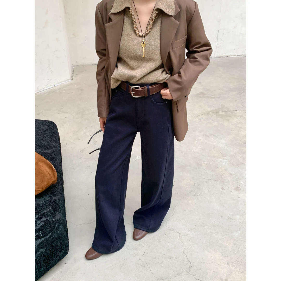 J-8833-77#ZVZO#复合绒显瘦直筒阔腿弯刀裤（福利）