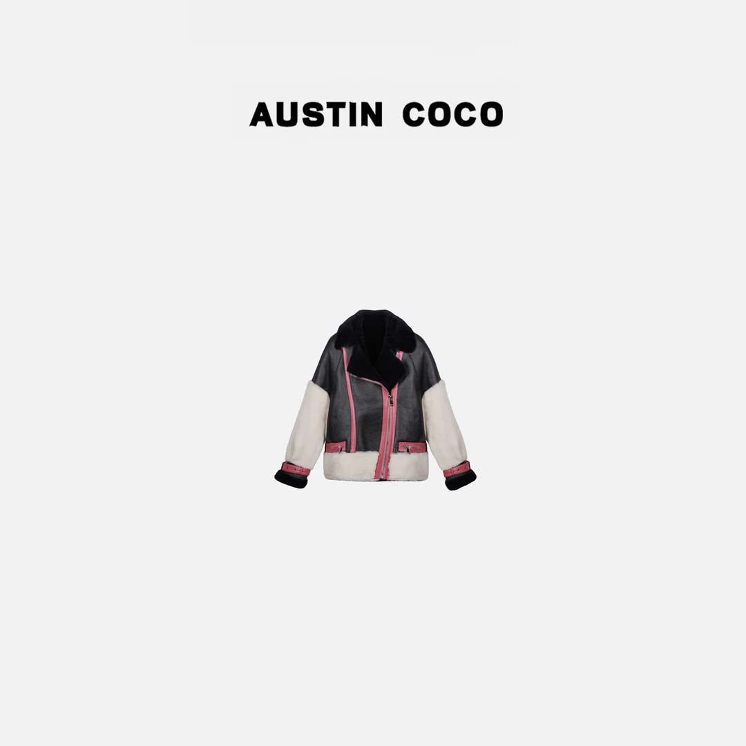 AUSTIN COCO/新品设计师时尚撞色女士毛皮一体外套10189